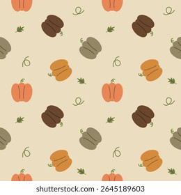 Pumpkin cartoon so cute. On leaf background. Pattern seamless vector illustration. 