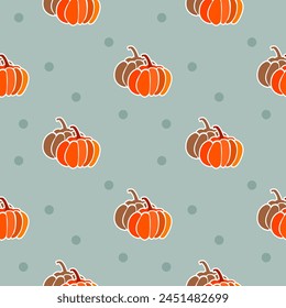 Pumpkin cartoon so cute. On polka dot background. Pattern seamless vector illustration. 