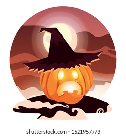 Pumpkin cartoon design, Halloween holiday horror scary celebration autumn dark and party theme Vector illustration