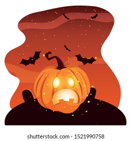 Pumpkin cartoon design, Halloween holiday horror scary celebration autumn dark and party theme Vector illustration