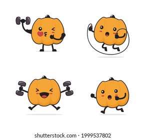 pumpkin cartoon. With fitness concept isolated on white background.