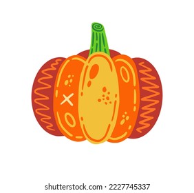 Pumpkin cartoon hand drawn design vector. Halloween thanksgiving holiday symbol.