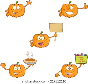 Pumpkin Cartoon Mascot Character Series 6. Vector Collection Set