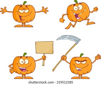 Pumpkin Cartoon Mascot Character Series 2. Vector Collection Set