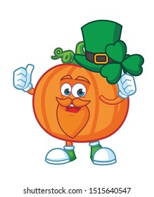 pumpkin cartoon mascot character vector with green hat patrick day