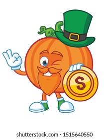 pumpkin cartoon mascot character vector with green hat patrick day