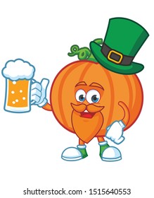 pumpkin cartoon mascot character vector with green hat patrick day