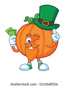 pumpkin cartoon mascot character vector with green hat patrick day