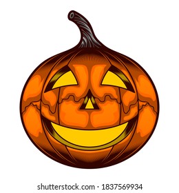Pumpkin Cartoon Vector Icon Illustration. Halloween Icon Concept Isolated Premium Vector. Flat Cartoon Style