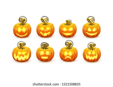 Pumpkin with carved face on a black background. Vector illustration