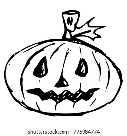 Pumpkin with carved face. Pumpkin on Halloween. Vector illustration.