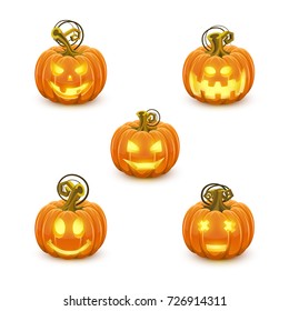 Pumpkin with carved face on a white background. Vector illustration