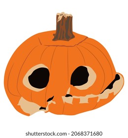 Pumpkin carved as human skull. Halloween design. Jack-o'-lantern. Isolated vector illustration.