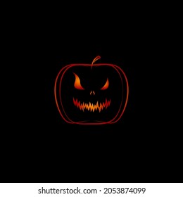 Pumpkin with a carved monster face. Outline drawing. Halloween