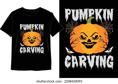 Pumpkin Carving Vintage Halloween Time Vector Design for print on T-shirt. Halloween T-shirt Design Vector Graphics