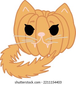 pumpkin cat cute seasonal vector hand drawn illustration. halloween jack o lantern holiday decoration