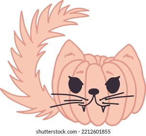 pumpkin cat cute seasonal vector hand drawn illustration. halloween jack o lantern holiday decoration