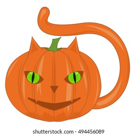 Pumpkin - a cat with green eyes. Cartoon vector illustration