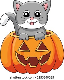 Pumpkin Cat Halloween Cartoon Colored Clipart