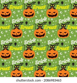 Pumpkin and cat pattern for halloween card or gift wrap