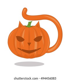 Pumpkin - a cat with a shadow. Cartoon vector illustration