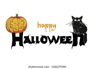Pumpkin and Cat. Template for a Halloween party