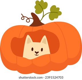 Pumpkin With Cat Vector Illustration