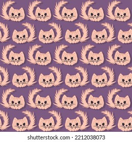 pumpkin cats cute seasonal vector seamless pattern. halloween jack o lantern holiday decoration