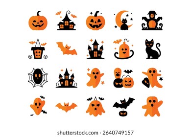 Pumpkin Cauldron Wolf Icons set