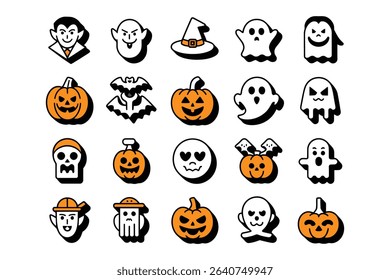 Pumpkin Cauldron Wolf Icons set