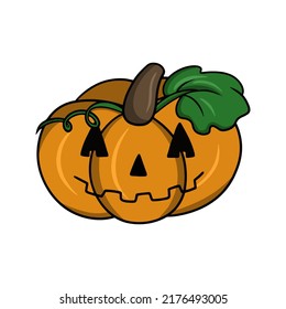 Pumpkin character, Cute pumpkin smiling on Halloween with cartoon style, vector illustration isolated on white background