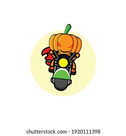 Pumpkin character design is riding a motorbike