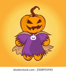 Pumpkin Character Dressed Up Halloween Costume, Witch Halloween Costume On Pumpkin Character