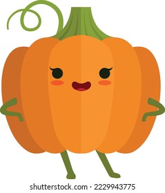 Pumpkin character. Funny cartoon mascot. Kawaii vegetable