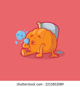 Pumpkin character seated on a grave vector illustration. Funny, scary, skull design concept.