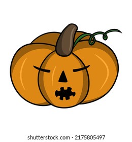 Pumpkin character is sleeping, Cute Halloween pumpkin with cartoon-style emotions, vector illustration isolated on white background