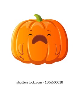 Pumpkin character vector icon. Kawaii pumpkin cries. Illustration for sticker, animation or halloween. White background. Cartoon style design