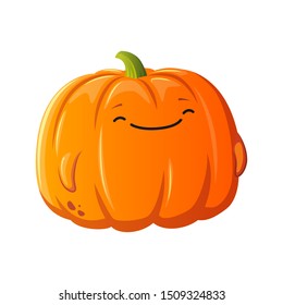 Pumpkin character vector icon. Kawaii smiling pumpkin. Illustration for sticker, animation or halloween. White background. Cartoon style design