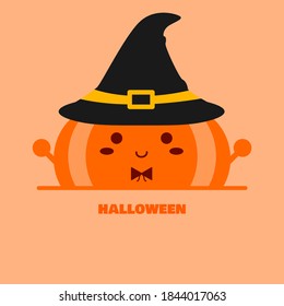 A pumpkin character wearing a witch hat. Happy Halloween