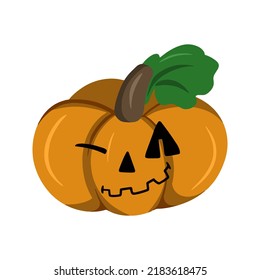 Pumpkin character winks, flat-style vector illustration isolated on white background