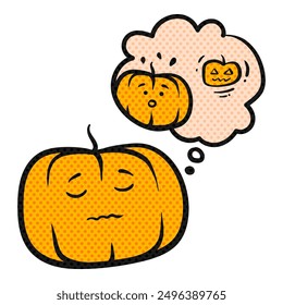 Pumpkin characters drawing halftone color vector illustration