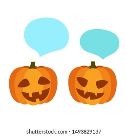 Pumpkin chat. Halloween holiday. Vector emoji set. Halloween scary face.