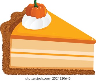 Pumpkin Cheesecake Slice with Crust. Whipped Cream with Pumpkin Candy on Top 