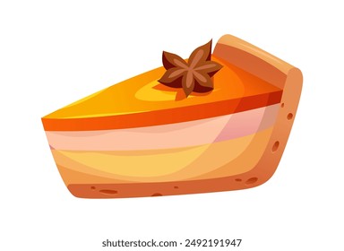 Pastel de queso de calabaza. Tarta de Acción de Gracias. Icono de dibujos animados de Ilustración vectorial aislado sobre fondo blanco.