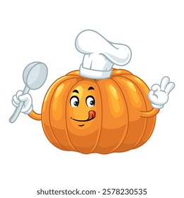 Pumpkin Chef Cartoon Character Illustration.