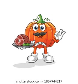 pumpkin chef with meat mascot. cartoon vector