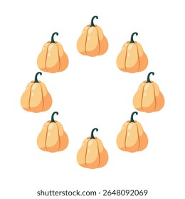 Pumpkin circle frame. Cozy autumn pumpkins. Vector flat illustration isolated on a white background.