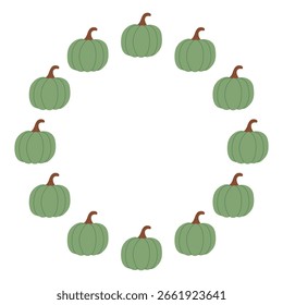 Marco de círculo de calabaza. Acogedoras calabazas de otoño. Ilustración plana de Vector aislada sobre un fondo blanco.