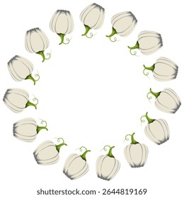 Moldura de círculo de abóbora. A borda redonda é feita de abóboras de outono. Outono, outono. Clipart de vetor plano
