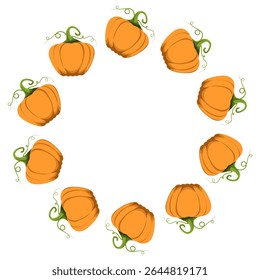 Moldura de círculo de abóbora. A borda redonda é feita de abóboras de outono. Outono, outono. Clipart de vetor plano